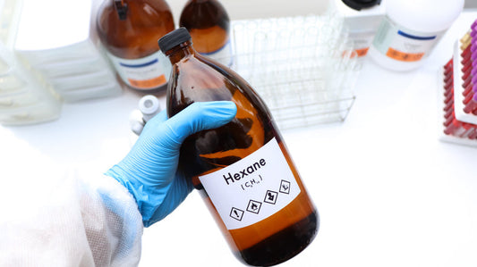 Bottle of hexane solvent used in canola oil extraction