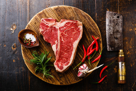 Raw grassfed T-bone steak