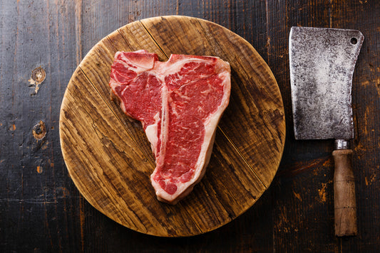 Texas grass-fed beef t-bone steak from regenerative ranch